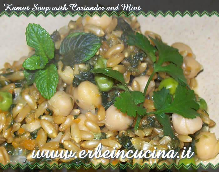 Kamut soup with coriander and mint