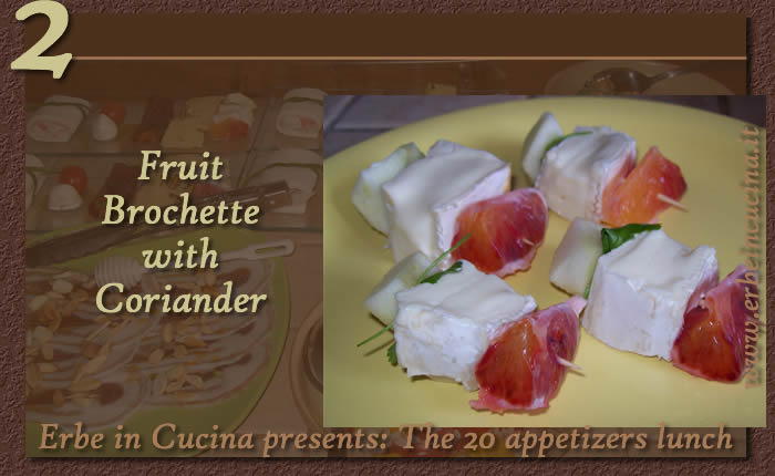 Fruit brochette with coriander