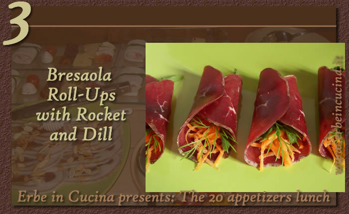 Bresaola roll-ups with rocket and dill