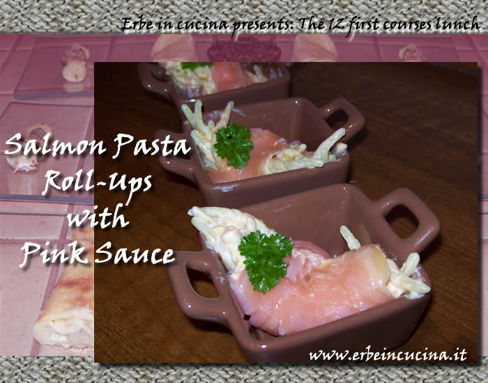Salmon pasta roll-ups with pink sauce