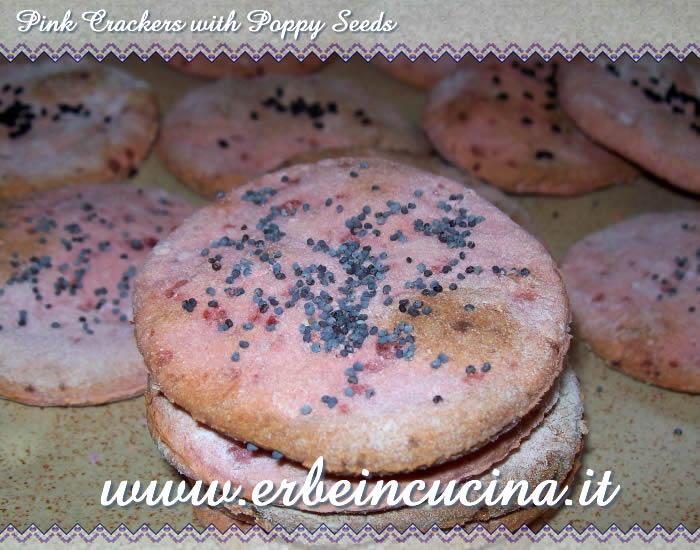 Pink crackers with poppy seeds