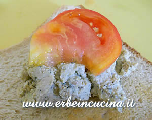 Basil hummus and tomatoes sandwich
