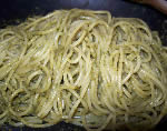 Spaghetti with sorrel and basil pesto