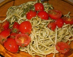 Pesto spaghetti with cherry tomatoes