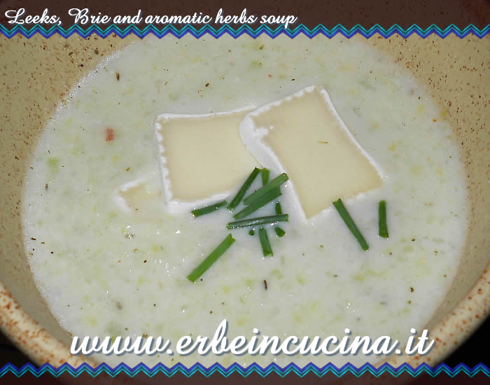 Leeks, Brie and aromatic herbs soup